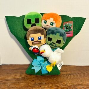 Minecraft Plush Bouquet Steve Alex Creeper Zombie Chicken Valentine Gift A30915